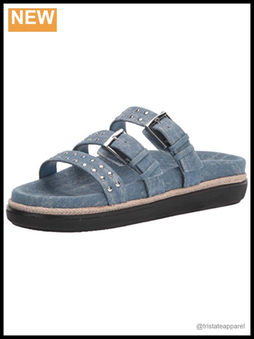Studded Three Strap Slide Sandals Suede Platform Comfort Footbed Jute Trim